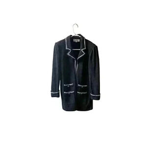 St. John Collection Santana Knit Black White Long Blazer Jacket Pockets Size 4